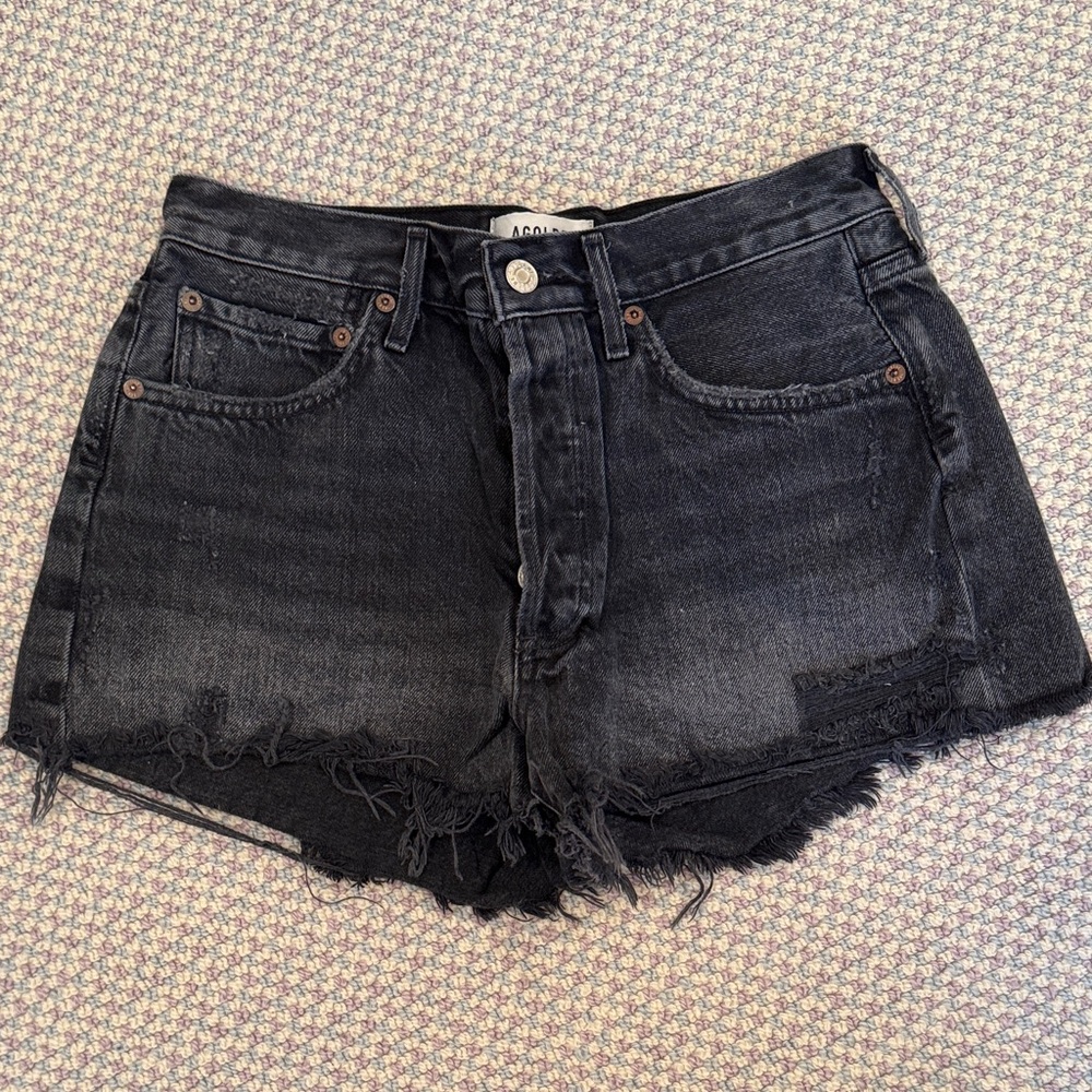 Agolde Black Frayed Jean Shorts